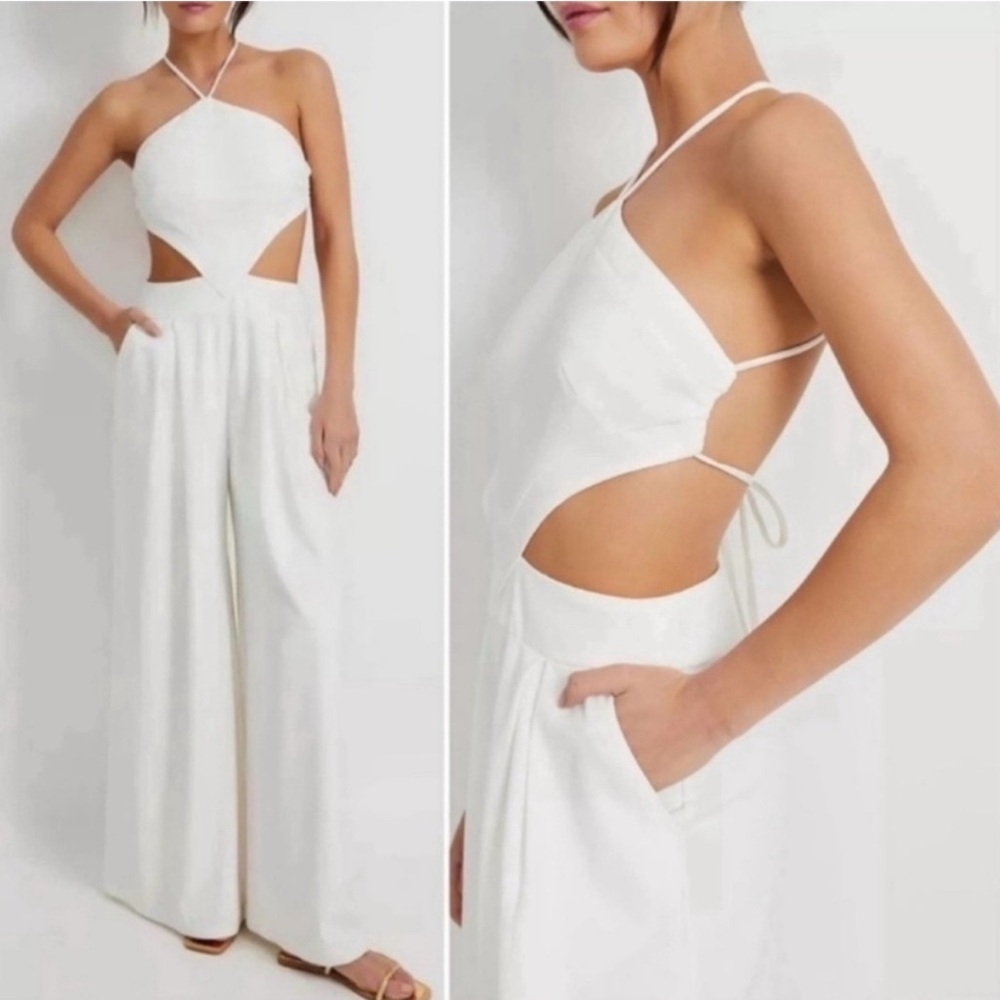 PATBO Halter Neck‎ Cut Out Jumpsuit White 2 Bridal Bachelorette Resortwear